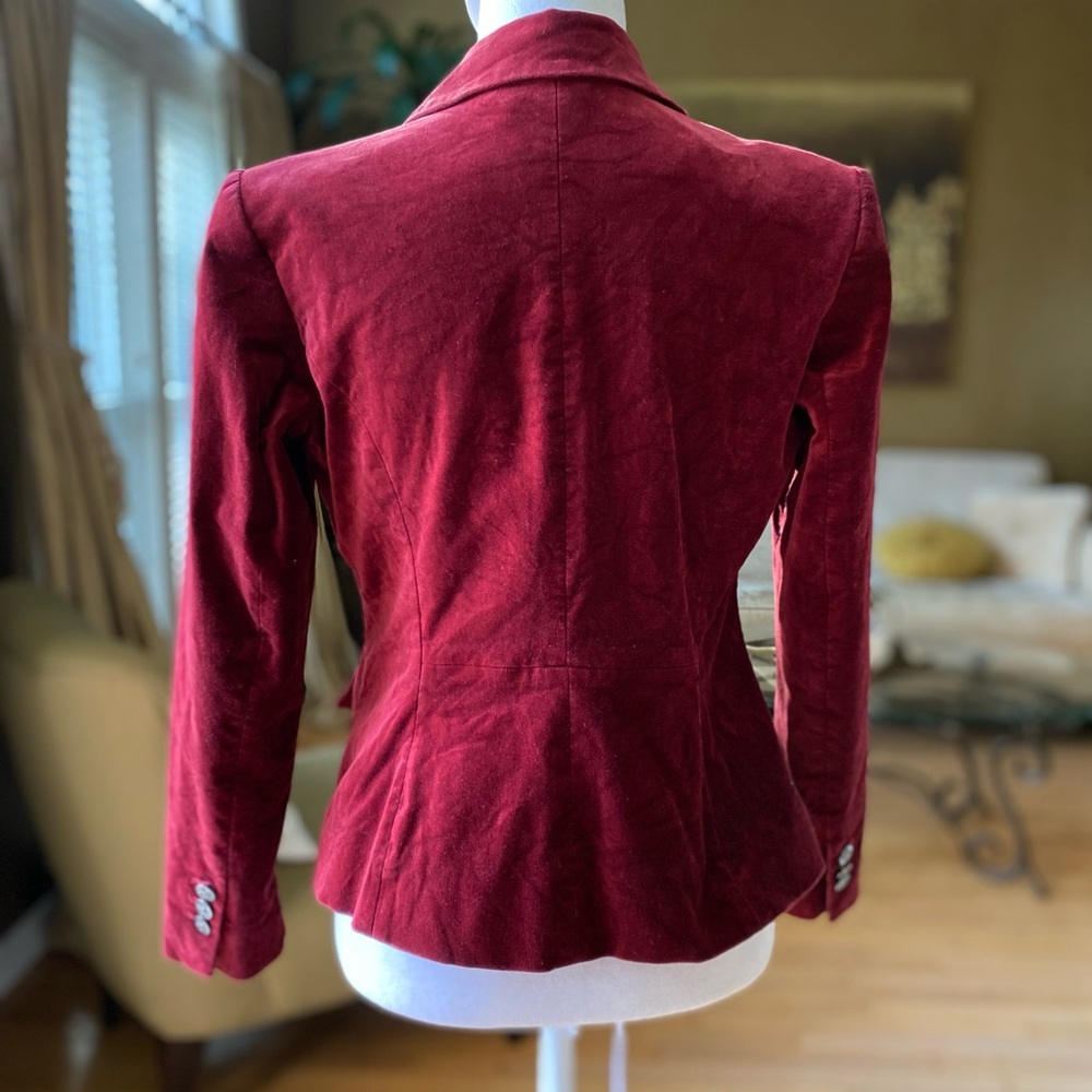 WHBM Burgundy Velvet Blazer Single Button Notch Lapel Fitted Velvet Jacket 4P - Picture 5 of 15